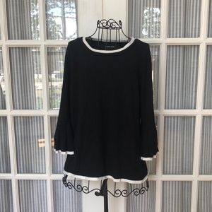 Liz Claiborne Black and White Pleated Sleeve Sweater